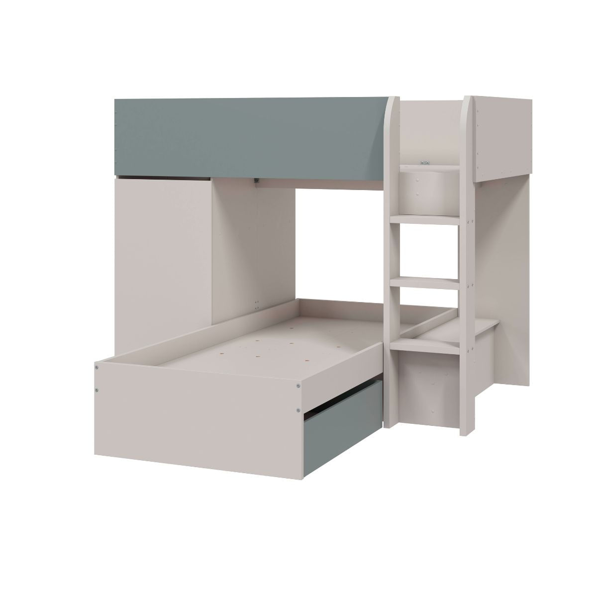 Litera eureka 4 posiciones con armario y 2 cajones gris/azul 152x255x111 cm