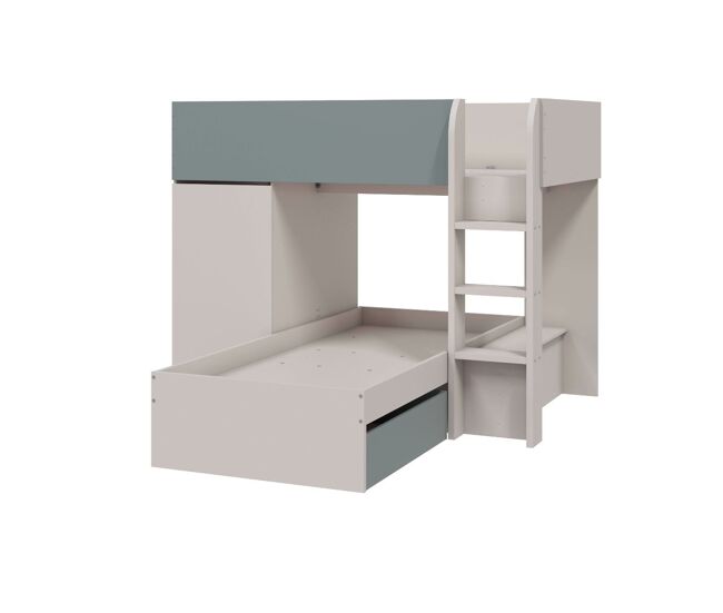 Litera eureka 4 posiciones con armario y 2 cajones gris/azul 152x255x111 cm
