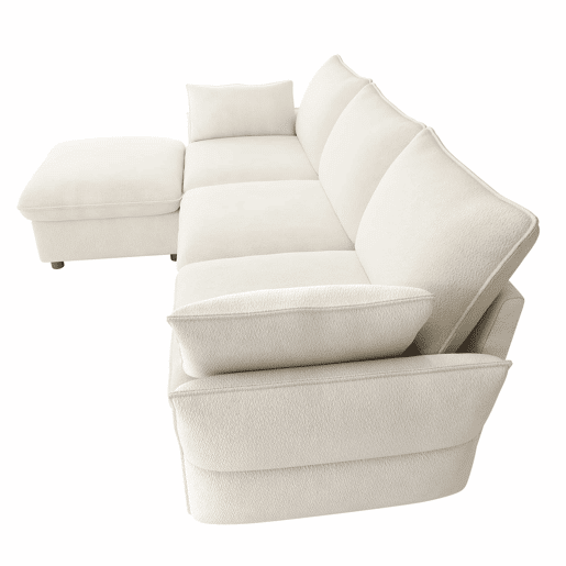 Sofá de canto 222,5 x 154,5 cm - 3 lugares com otomana e banquinho, estofado em chenille, moderno para sala de estar e apartamento - Bege Sofá de canto 222,5 x 154,5 cm - 3 lugares com otomana e banquinho, estofado em chenille, moderno para sala de estar e apartamento - Bege