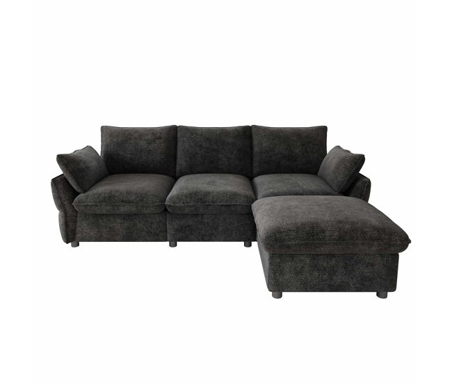 Sofá esquinero 222,5 × 154,5 cm - 3 plazas con chaise longue y otomana de chenilla para salón - gris oscuro