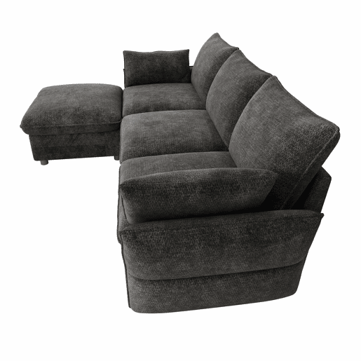 Sofá de canto 222,5 × 154,5 cm - 3 lugares com chaise longue e otomana em chenille para a sala de estar - Cinza escuro Sofá de canto 222,5 × 154,5 cm - 3 lugares com chaise longue e otomana em chenille para a sala de estar - Cinza escuro