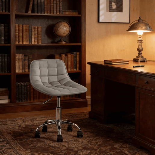 Cadeira de escritório 43x43x67,5 cm - ergonómica, estofada e confortável para maquilhagem - cinzento claro