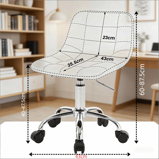 Cadeira de escritório 43x43x67,5 cm - confortável e multifuncional para maquilhagem e salão de beleza - branco creme Cadeira de escritório 43x43x67,5 cm - confortável e multifuncional para maquilhagem e salão de beleza - branco creme