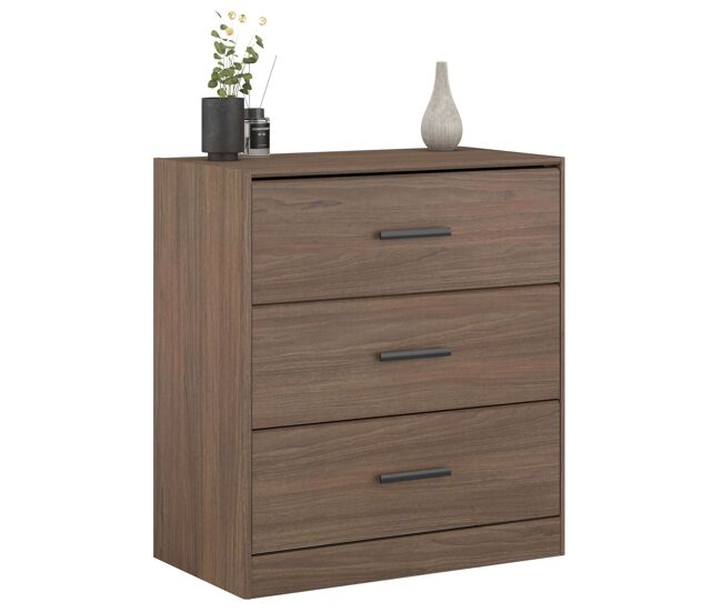 Cómoda Dormitorio con 3 cajones Oshira, Mueble para Ropa, Roble Tostado y Negro Stipple