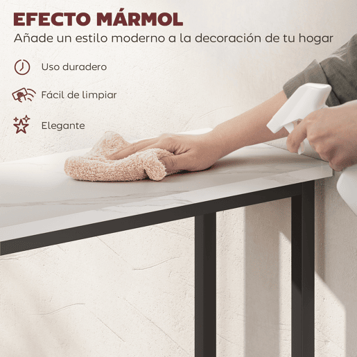 Mesa de consola estreita com superfície com efeito mármore e estrutura metálica, 75x24x76 cm, preta e branca. Mesa de consola estreita com superfície com efeito mármore e estrutura metálica, 75x24x76 cm, preta e branca.