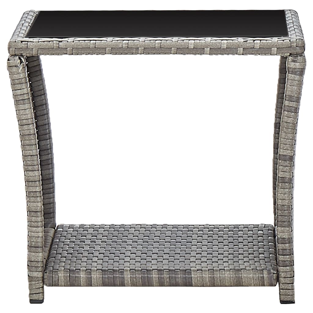 Mesa de café - mesa de centro de ratán sintético y vidrio gris 45x45x40 cm