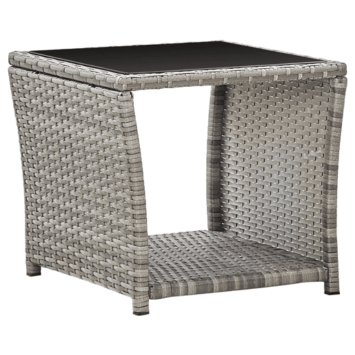 Mesa de Centro, Mesa baixa, 45x45x40 cm vime PE e vidro cinzento Mesa de Centro, Mesa baixa, 45x45x40 cm vime PE e vidro cinzento