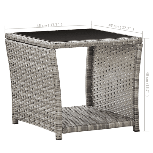 Mesa de Centro, Mesa baixa, 45x45x40 cm vime PE e vidro cinzento Mesa de Centro, Mesa baixa, 45x45x40 cm vime PE e vidro cinzento
