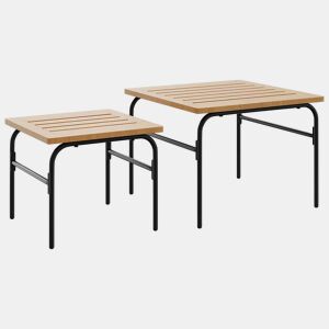 2pcs Mesas de centro, Mesas baixas de encastrar p jardim aço pretocastanho