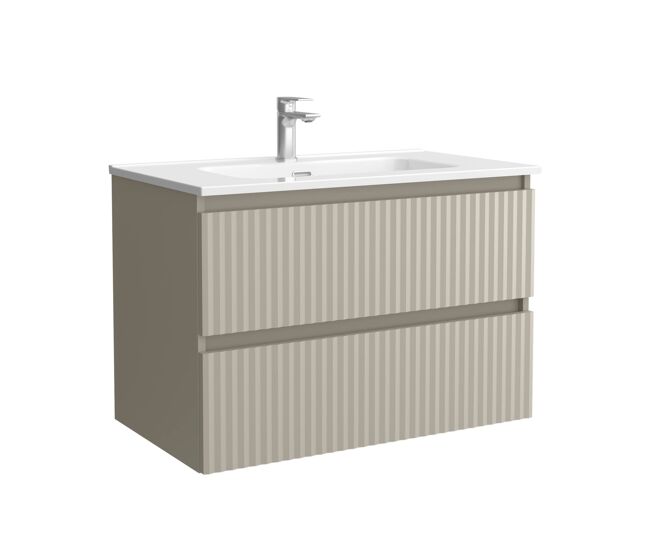 Mueble de baño kira 60cm gris mate 2 cajones + lavabo 1 poza porcelana