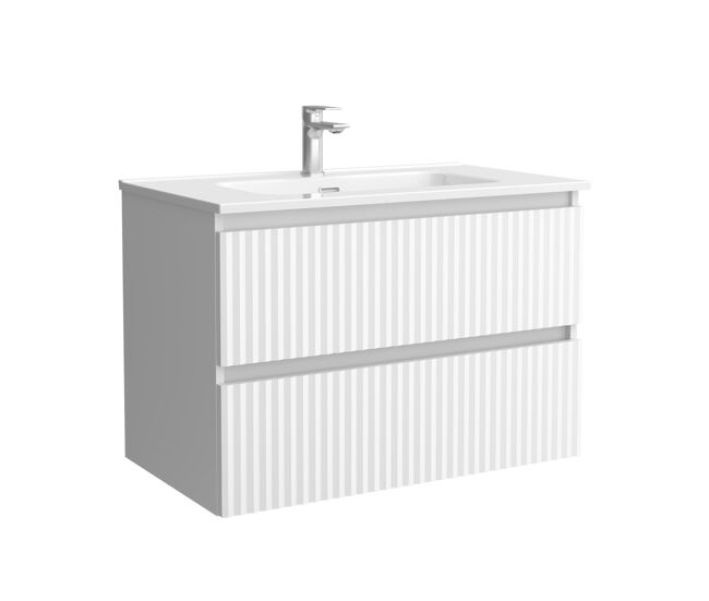 Mueble de baño kira 100cm blanco mate 2 cajones + lavabo 1 poza porcelana