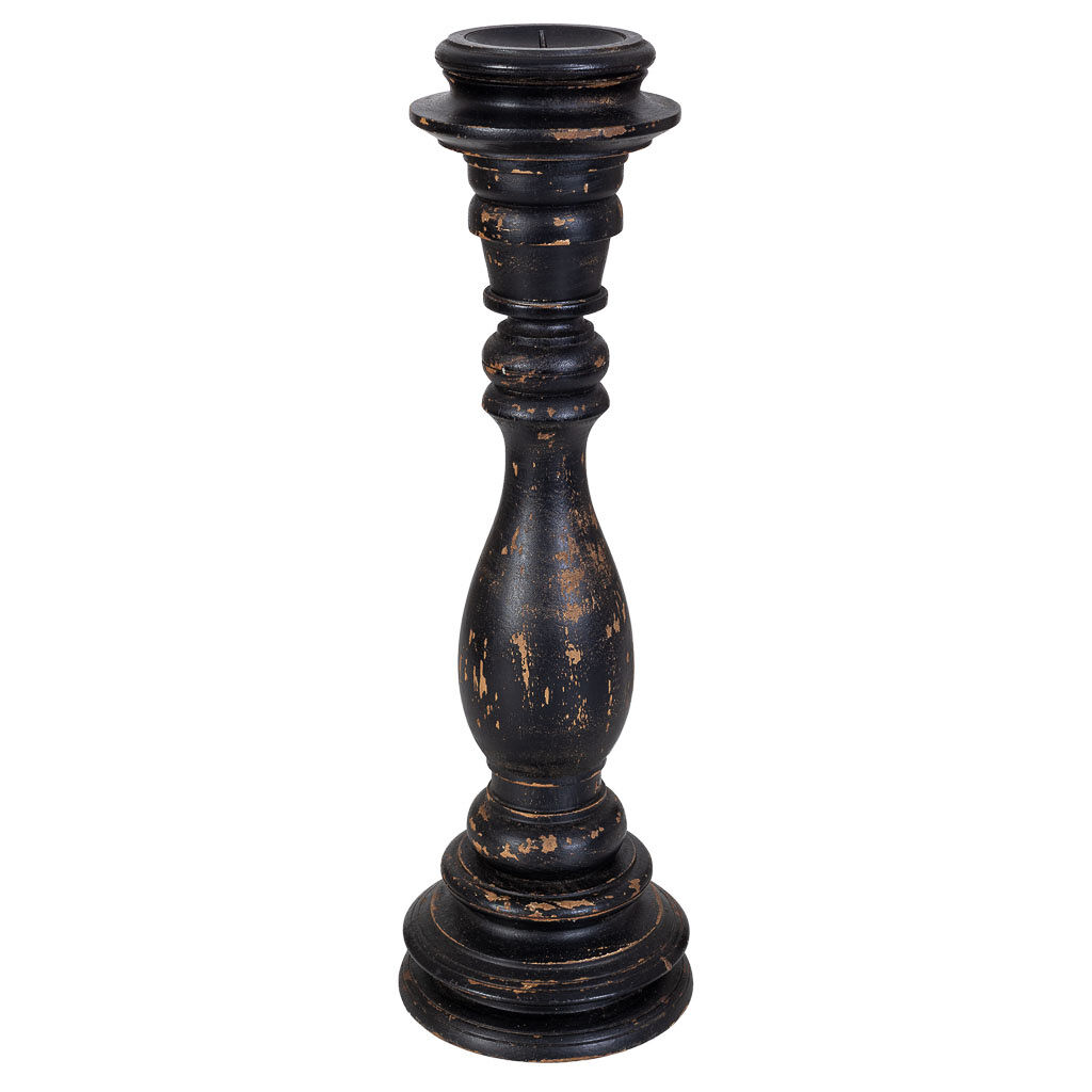 Candelabro de madera artesanal negro 14x14x45h cm