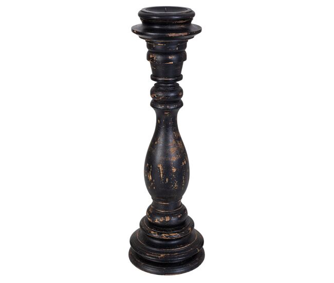 Candelabro de madera artesanal negro 14x14x45h cm