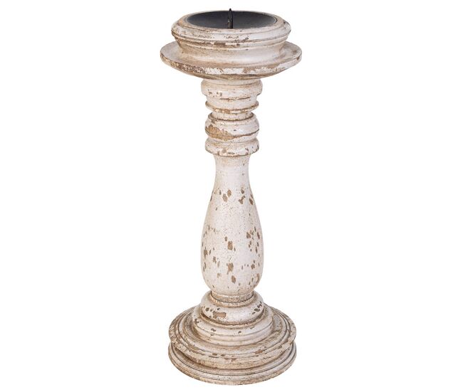 Candelabro de madera artesanal blanco 12x12x30h cm