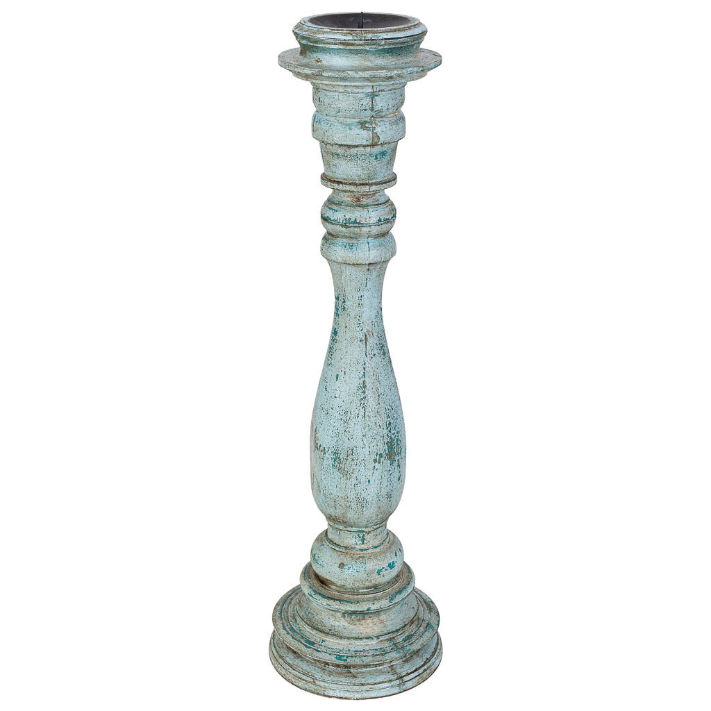 Candelabro de madera artesanal azul 16x16x60h cm