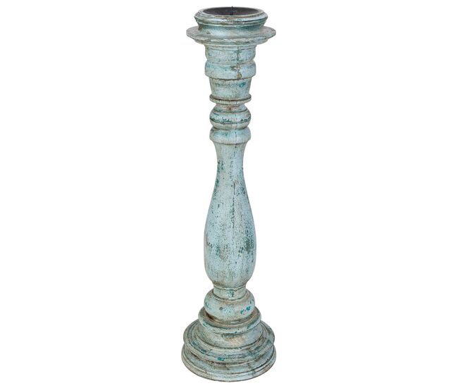 Candelabro de madera artesanal azul 16x16x60h cm