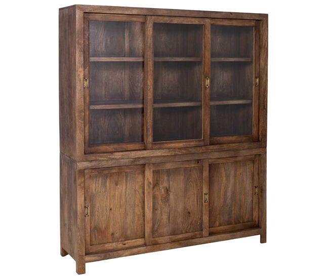 Vitrina de madera artesanal marrón 160x45x190h cm