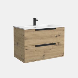 Móvel LENI Carvalho 60cm 2 gavetas lavatório 1 cuba Porcelana|60x45x54
