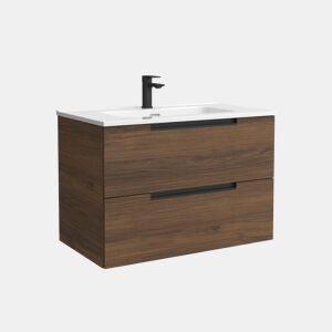 Móvel LENI Nogueira 60cm 2 gavetas lavatório 1 cuba Porcelana|60x45x54