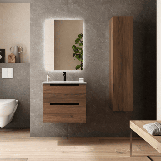 Móvel LENI Nogueira 60cm 2 gavetas lavatório 1 cuba Porcelana|60x45x54 Móvel LENI Nogueira 60cm 2 gavetas lavatório 1 cuba Porcelana|60x45x54
