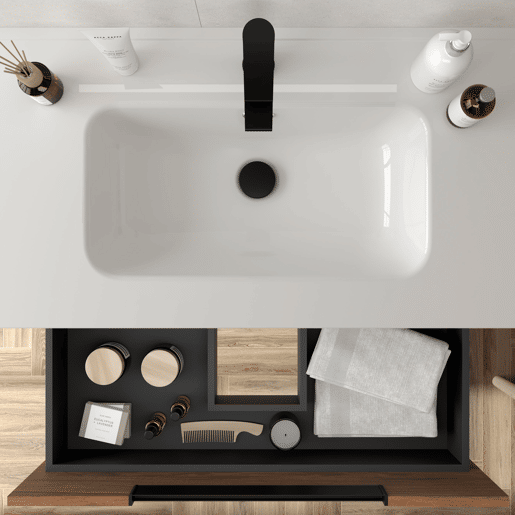 Móvel LENI Nogueira 60cm 2 gavetas lavatório 1 cuba Porcelana|60x45x54 Móvel LENI Nogueira 60cm 2 gavetas lavatório 1 cuba Porcelana|60x45x54