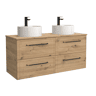 Móvel RUNA Carvalho 120cm 4 gavetas lavatório sobre bancada 2 cubas Porcelana|120x45x54