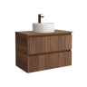 Móvel KIRA Nogueira 100cm 2 gavetas lavatório sobre bancada 1 cuba Porcelana|100x45x54