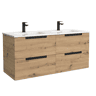 Móvel LENI Carvalho 120cm 4 gavetas lavatório 2 cubas Porcelana|120x45x54