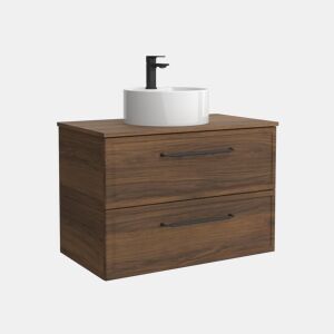 Móvel RUNA Nogueira 60cm 2 gavetas lavatório sobre bancada 1 cuba Porcelana|60x45x54