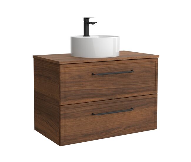 Mueble de baño runa 60cm nogal 2 cajones + lavabo 1 poza porcelana