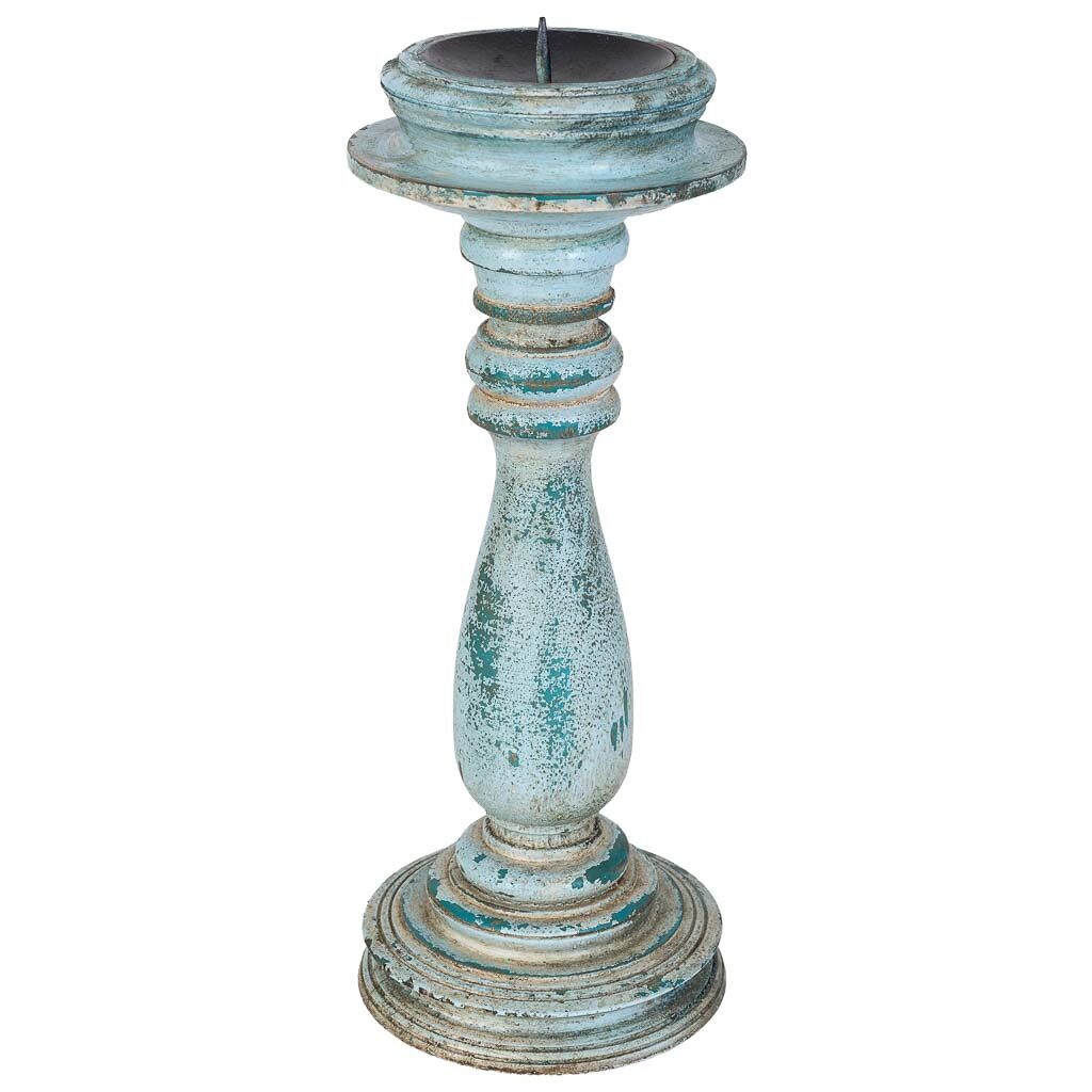 Candelabro de madera artesanal azul 12x12x30h cm