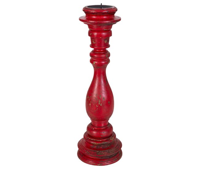 Candelabro de madera artesanal rojo 14x14x45h cm