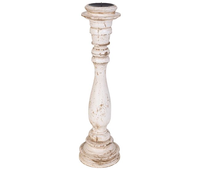 Candelabro de madera artesanal blanco 16x16x60h cm