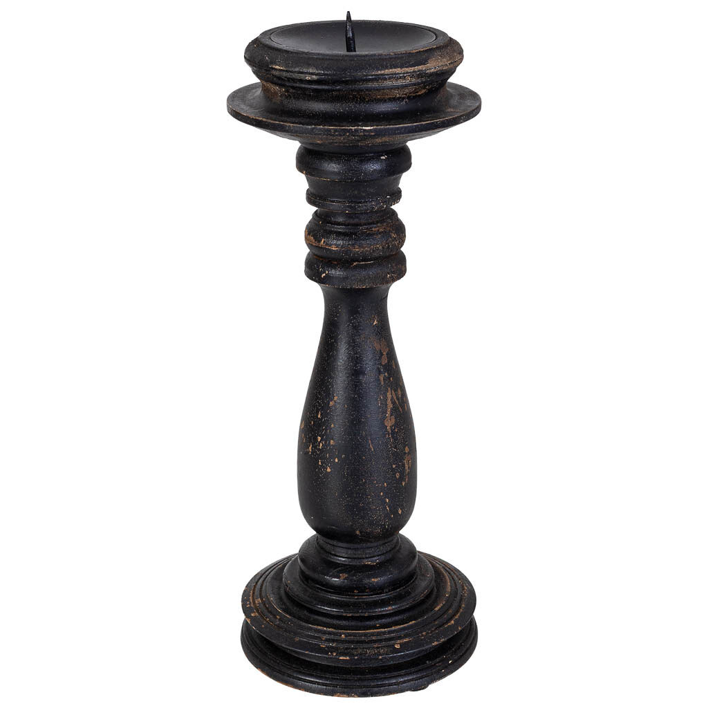 Candelabro de madera artesanal negro 12x12x30h cm