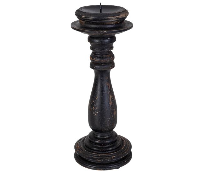 Candelabro de madera artesanal negro 12x12x30h cm