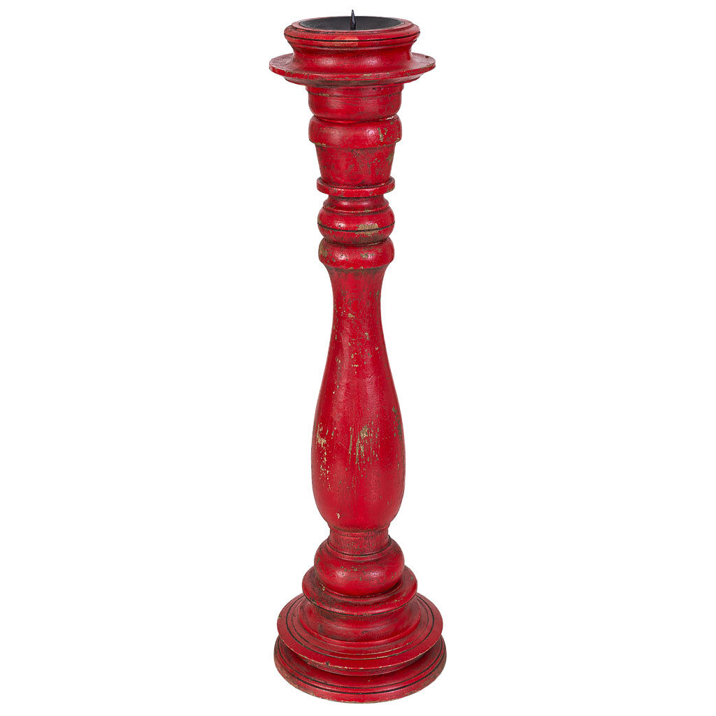 Candelabro de madera artesanal rojo 16x16x60h cm