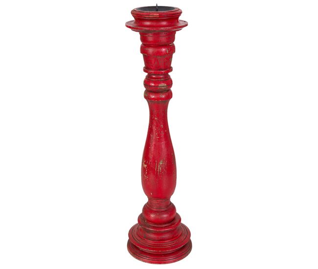 Candelabro de madera artesanal rojo 16x16x60h cm