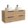 Móvel LENI Carvalho 120cm 4 gavetas lavatório sobre bancada 2 cubas Porcelana|120x45x54