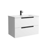 Móvel LENI branco fosco 80cm 2 gavetas lavatório 1 cuba Porcelana|80x45x54