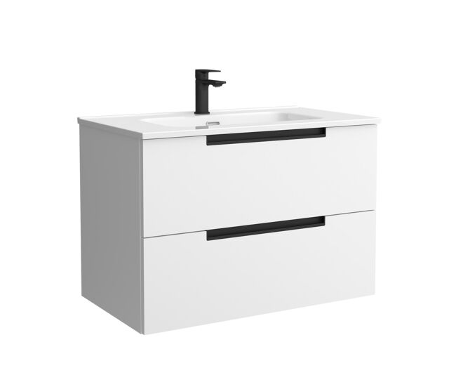 Mueble de baño leni 80cm blanco mate 2 cajones + lavabo 1 poza porcelana