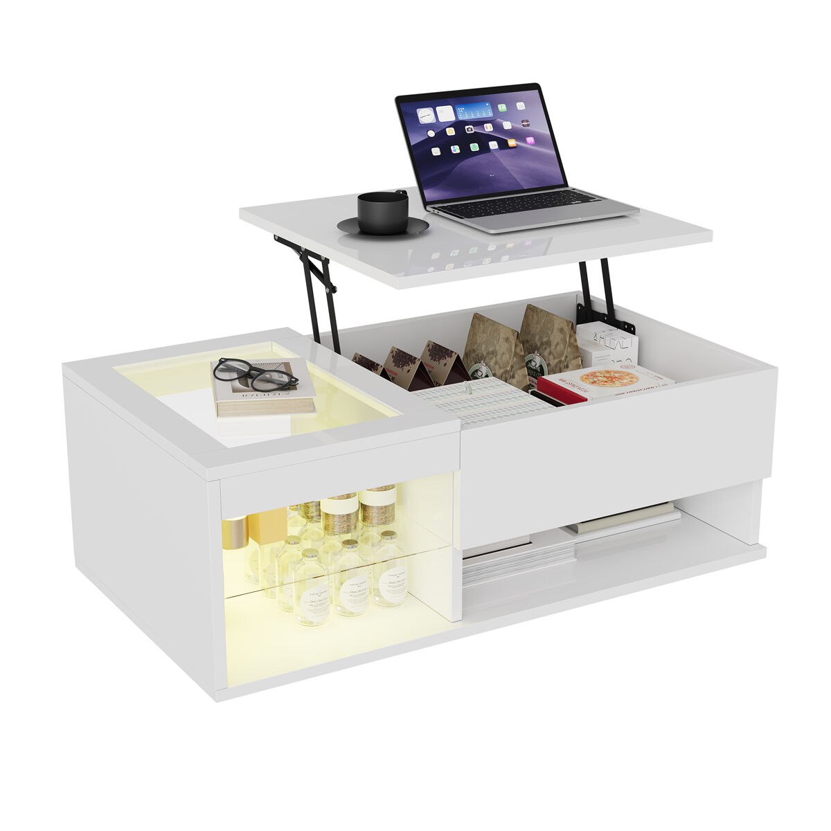 Mesa de centro, pantalla LED, espacio de almacenamiento