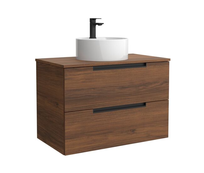 Mueble de baño leni 60cm nogal 2 cajones + lavabo 1 poza porcelana