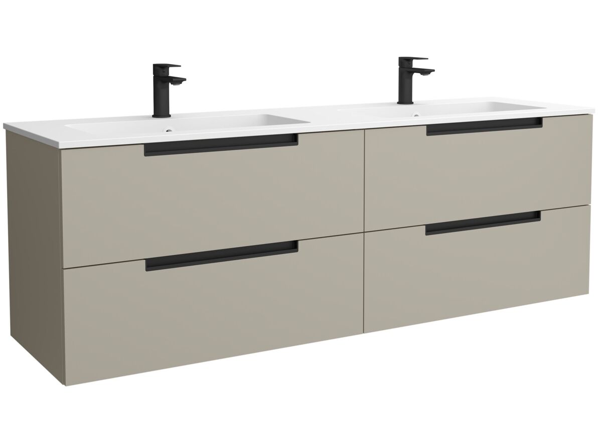Mueble de baño leni 160cm gris mate 4 cajones + lavabo 2 pozas solid surface