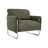 Poltrona vintage em veludo canelado com estrutura em metal cromado Verde caqui - 81x80x80 cm