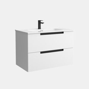 Móvel LENI branco fosco 70cm 2 gavetas lavatório 1 cuba Porcelana|70x45x54