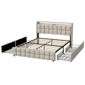 Cama adulta escandinava 160x200 cm - 4 gavetas - portas USB e Type-C - estrado de ripas - iluminação LED integrada - bege