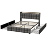 Cama adulta escandinava 160x200 cm - 4 gavetas - portas USB e Type-C - estrado de ripas - LED integrado - cinza