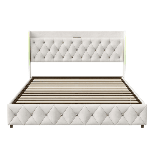 Cama estofada 140x200cm com LED e USB, estrutura hidráulica com estrado de ripas, espaço de arrumação e estrutura metálica, roupa de cama de casal juvenil, bege Cama estofada 140x200cm com LED e USB, estrutura hidráulica com estrado de ripas, espaço de arrumação e estrutura metálica, roupa de cama de casal juvenil, bege