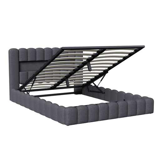 Cama adulta 160x200 cm com estrado estofado - arrumação integrada - linho - portas USB e LED regulável - capacidade 300 kg - cinza antracite Cama adulta 160x200 cm com estrado estofado - arrumação integrada - linho - portas USB e LED regulável - capacidade 300 kg - cinza antracite