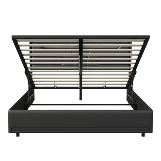 Cama estofada 160x200 cm com tomadas USB e elétricas, cama de casal juvenil com estrado de ripas e espaço de arrumação, cama divã com LED, pele sintética, preta